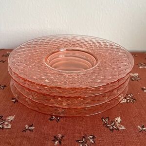 Imperial Glass Depression Diamond Quilted Luncheon Plates (4) Pink, 1920s 8.25"